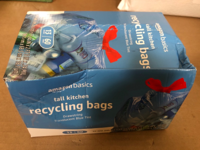 Photo 2 of Amazon Basics Blue Recycling Trash Bags, Unscented, 13 Gallon, 60 count