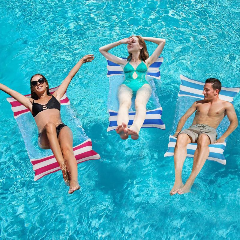 Photo 1 of 3 Pack Fabric Inflatable Pool Floats,Adults for Size Water Hammock Lounger, Multi-Purpose 4-in-1 (Saddle, Lounge Chair, Hammock, Drifter)
