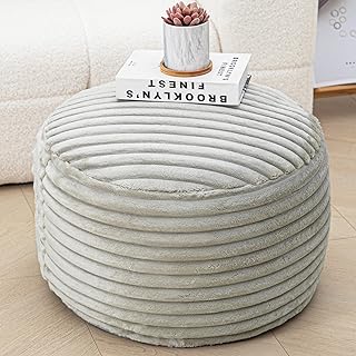 Photo 1 of Round Stuffed Pouf Ottoman 20x20x12 Inches Faux Fur Ottoman Foot Rest Under Desk Foot Stool Great for Living Room, Bedroom Small Furniture (Light Gray Pouf with Filler)