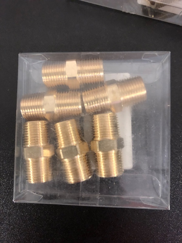 Photo 2 of HQMPC Solid Brass Pipe Fitting Male Pipe, Hex Nipple Gas Connect Adapter Brass Union Coupler Adapter 3/8"NPT 6Pcs 6 3/8"NPT