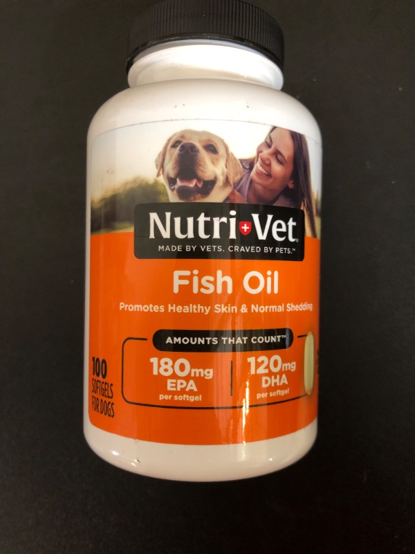 Photo 2 of Nutri-Vet Fish Oil Supplements for Dogs - Skin and Coat Omega 3 Supplement - Dog Dry Skin & Dog Shedding Support - 100 Count Softgels