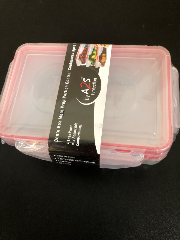 Photo 2 of Bento Lunch Box 3pcs set 24oz - Meal Prep Containers Microwavable - BPA Free - External Leak Proof - Portion Control Containers - Food Prep Containers Dishwasher Friendly - Snap Locking Lid Clear White / Red Small 24oz 3