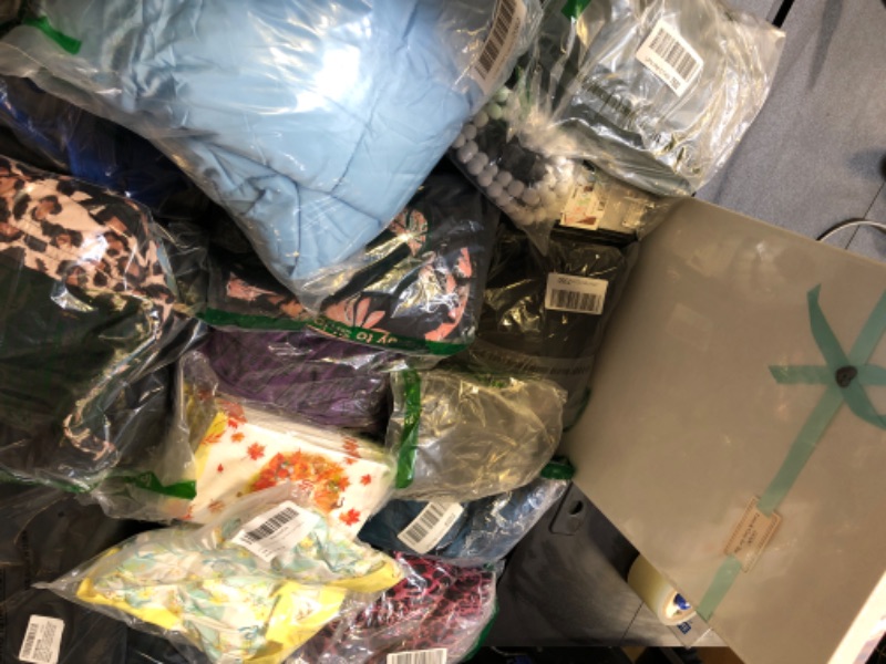 Photo 1 of mystery clothing box lot filled with new and or used clothing all different sizes colors and styles no returns or exchanges plus mystery surprise box 