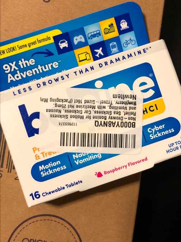 Photo 2 of Bonine Motion Sickness Tablets - Meclizine 25mg, Non-Drowsy, For Nausea or Motion Sickness Relief, Raspberry Flavor, 16 Chewable Tablets 06 -2025 