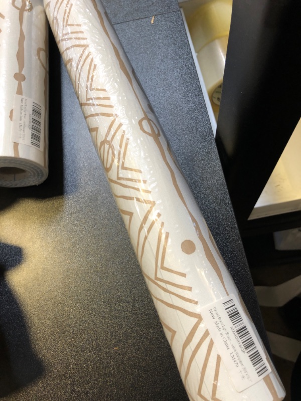 Photo 1 of Heroad Brand Boho Peel and Stick Wallpaper Wave and Circle Patterns Wallpaper Peel and Stick Yellow Brown Contact Paper for Cabinets Removable Wallpaper Self-Adhesive Thicken Vinyl 16.1”x393” 16.1''x393'' White and Orange Brown