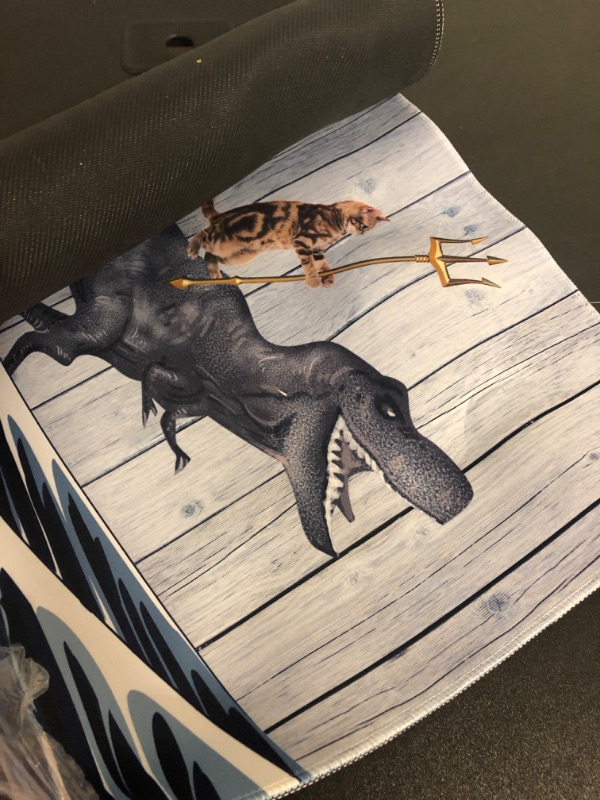 Photo 2 of Funny Cat Dinosaur XXL Mouse Pad,Super Thick Waterproof Large Gaming Mousepad with Stitched Edge,Mouse Computer Desk Accessories,Non-Slip Base Mouse Keyboard Mat 31.5"X15.7"X0.16" Cat Ride Dragon