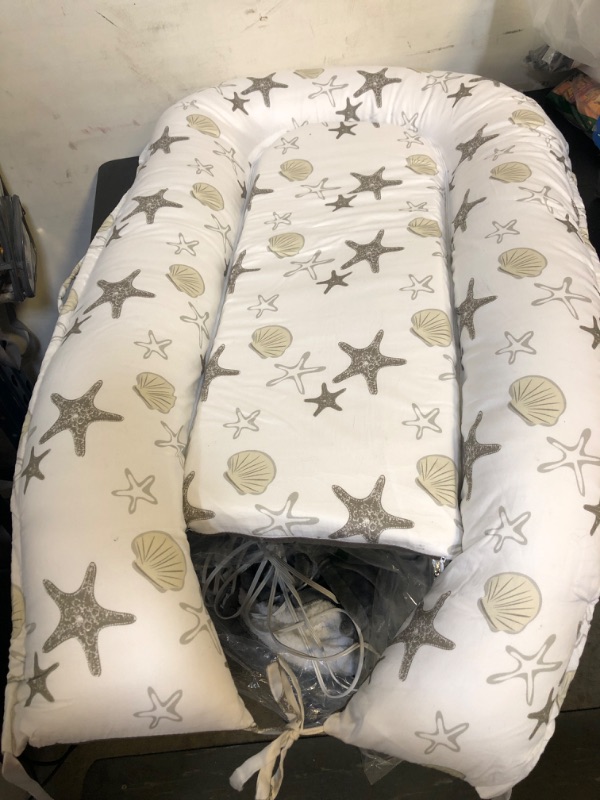 Photo 2 of Viviland Baby Lounger for Newborn, Baby Nest Cover for 0-24 Month, Portable Nest Sleeper Cover for Infant with 100% Cotton Muslin Cover - Breathable (Grey Starfish)