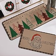Photo 1 of Alishomtll Christmas Kitchen Mats for Floor 2 Pieces, Non Slip Absorbent Kitchen Rugs Washable for Christmas Decor, Santa Christmas Tree Door Mat and Rug, 17''x47''+17''x29''