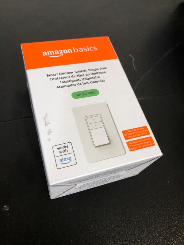 Photo 2 of Amazon Basics Single Pole Smart Dimmer Switch, Neutral Wire Required, 2.4 Ghz WiFi, Works with Alexa Standalone Single Pole Dimmer