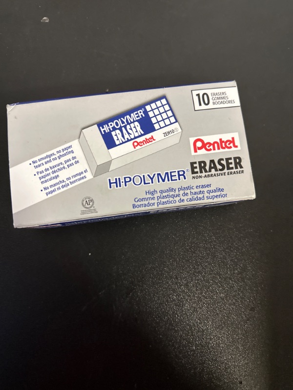 Photo 2 of Pentel Hi-Polymer Block Eraser, Large, White, Pack of 10 ZEH-10 Erasers (ZEH10PC10) White 10 Pack Large Block Eraser