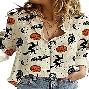 Photo 1 of Size 3XL--Women Christmas Button Down Shirts Funny Xmas Tree Deer Graphic Casual V Neck Long Sleeve Tops Blouse