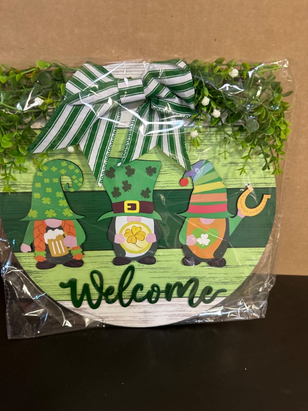 Photo 1 of Decorations: Irish Decor for Front Door Green Welcome Sign Gnomes Wall Hanging Saint Patrick's Day Wreath