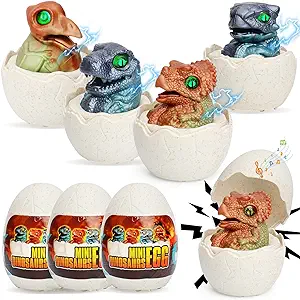 Photo 1 of Easter Basket Stuffers Toys Gifts for Toddlers Kids 1, 2, 3, 4, 5+ Year Old, Easter Egg Hunt Dinosaur Car Toy, 4 Pack Press and Go Small Dinos Egg Trucks with Sounds & Lights, Kids Prizes Party Favors