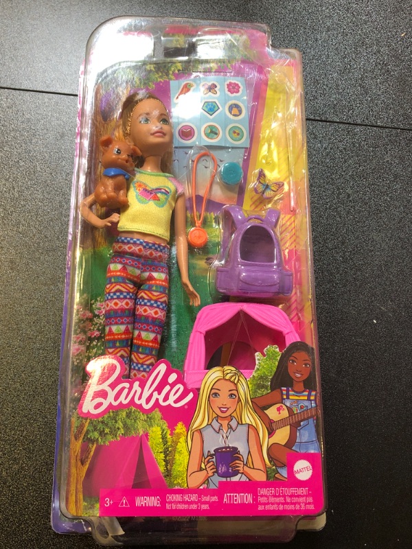 Photo 1 of Barbie It Takes Two Camping Playset with Stacie Doll (~9 in), Puppy, Pet Tent, Pet Carrier, Sticker Sheet & Camping Accessories, Gift for 3 to 7 Year Olds