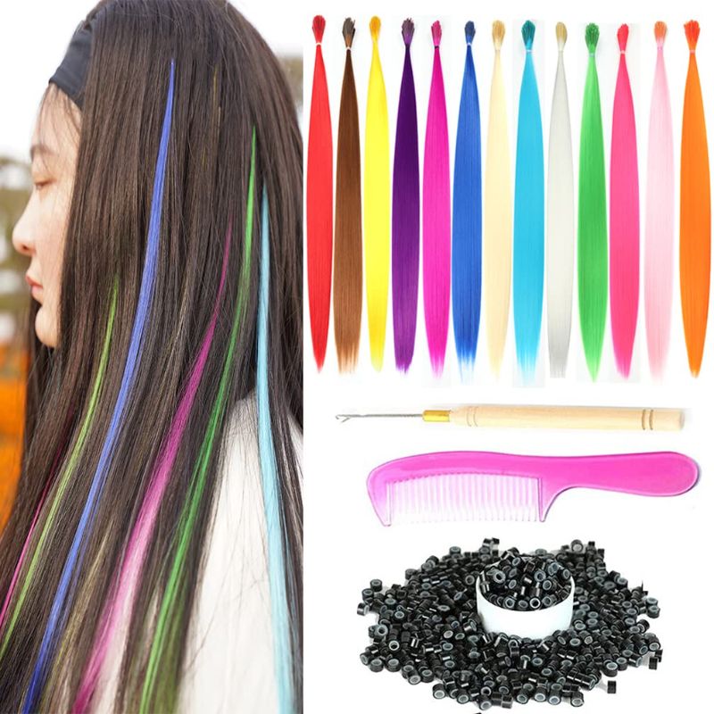 Photo 1 of 108 Pieces/Lot 20'' Synthetic Colored Hair Extensions Kit