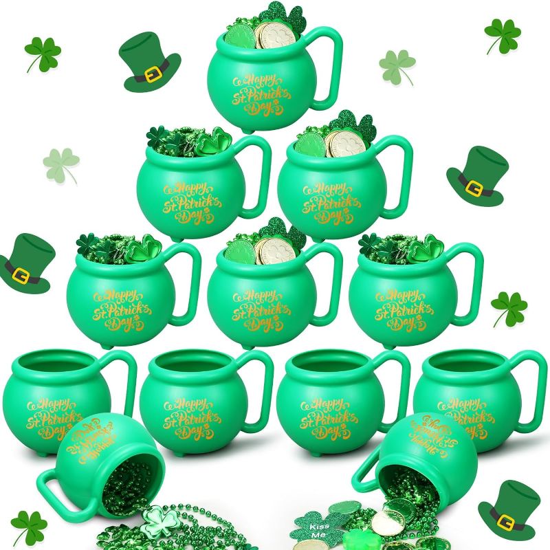 Photo 1 of 12 Pcs St. Patrick's Day Cauldron Coffee Mug Green Plastic Coffee Cups Green 15 oz Mug Plastic St. Patrick's Day Cauldron Pot of Gold (Vivid Style)
