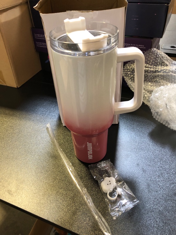 Photo 1 of 40oz Tumbler with Handle and Straw Lid, Insulated Double Walled Stainless Steel Travel Mug,Reusable Water Bottle Cup?keep Cold Ice?Hot water for Hours (PINK AND WHITE)