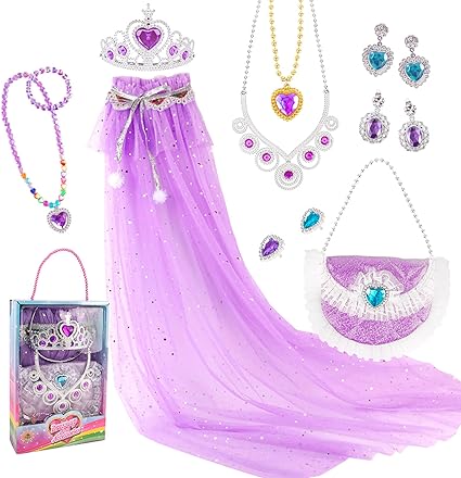 Photo 1 of 13Pcs Girls Princess Dress Up Cape Costumes Set Princess Crown Bag Jewellery Long Cloak Fairy Cosplay Accessories
