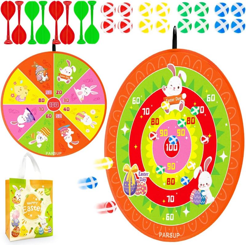 Photo 1 of 2 packs PARSUP Easter Dart Board Game Set, Double Side Party Board Games with 8 Dart 16 Stick Balls, Happy Easter Indoor Outdoor Games for Kids Ages 4-8, Party Games Yard Toys
