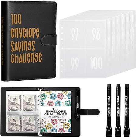 Photo 1 of 100 Envelopes Challenge Binder,Savings Challenge Binder,Easy and Funny Way to Save $5,050, A5 Money Saving Budget Binder with Cash Envelopes