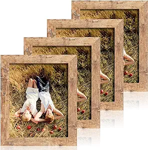 Photo 1 of 4 Pack 8x10 Picture Frame Rustic Brown Set with High Definition Glass Photo Frames for Desktop Display and Wall Mounting.