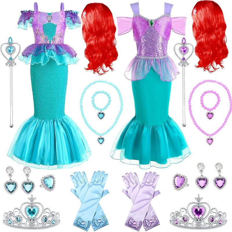 Photo 1 of 2 Pcs Princess Mermaid Costume Party Dress Carnival Halloween Birthday Dress Up with Accessories   4T 