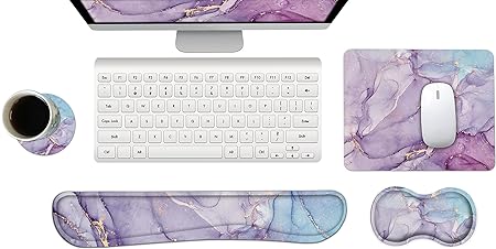 Photo 1 of ArtSo Keyboard Wrist Rest and Mouse Pad with Wrist Support Set Ergonomic Coaster, Memory Foam Mousepad Non-Slip Rubber Base Durable Comfortable for Easy Typing Pain Relief, Purple Blue Marble