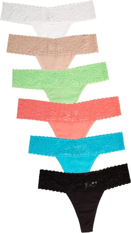 Photo 1 of Jo & Bette Lace Thongs for Women - 6 or 12 Pack G String Thongs - Cotton Thongs Underwear Women Seamless No Show Panties Sexy   LARGE 