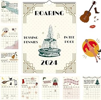 Photo 1 of 2024 Roaring Twenties Calendar Wall Calendar, 2024 TS Lyrics Calendar, Eras Tour Calendar Music Posters Album Cover Poster Calendar for Women Men Girl Boy Wall Decor Fans Gift Music Lover. Pack of 2
