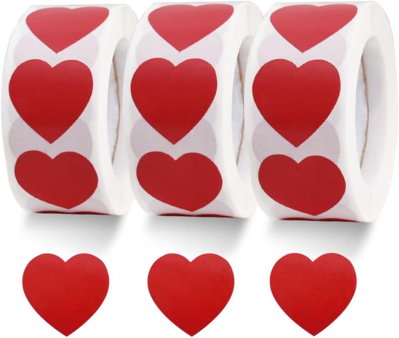 Photo 1 of 1500 Labels Red Heart Stickers 1 inch Heart Coding Shape Paper Labels for Valentine's Day Wedding Anniversaries Invitation Envelopes Cute Decals for Water Bottle Packaging(3 Pcs/500 Per Roll)
