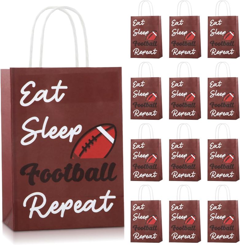 Photo 1 of 12 Pcs Football Birthday Goodie Bags Football Gift Bags Football Treat Bags with Handles for Kids Sports Theme Birthday Decorations Paper Party Bags Event Gift Bag
