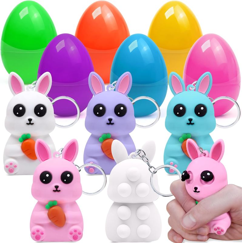Photo 1 of Easter Eggs with Toys Inside - 6PCS Easter Egg Fillers Bunny Pop Eyes Fidget Keychain, Sensory Squeeze Easter Toys Gifts | Easter Basket Stuffers for Kids Toddler Teen Easter Eggs Hunt Party Favors
