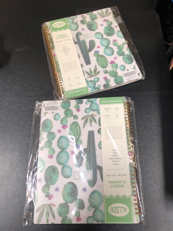 Photo 2 of Appointment Book 2024 Weekly & Monthly Planner 8.5"x11", Large Schedule Planner 2024 Daily Hourly Planner Appointment with Spiral Bound, 15 Minute Increments, Tabs, Pocket, Cactus  2PACK 