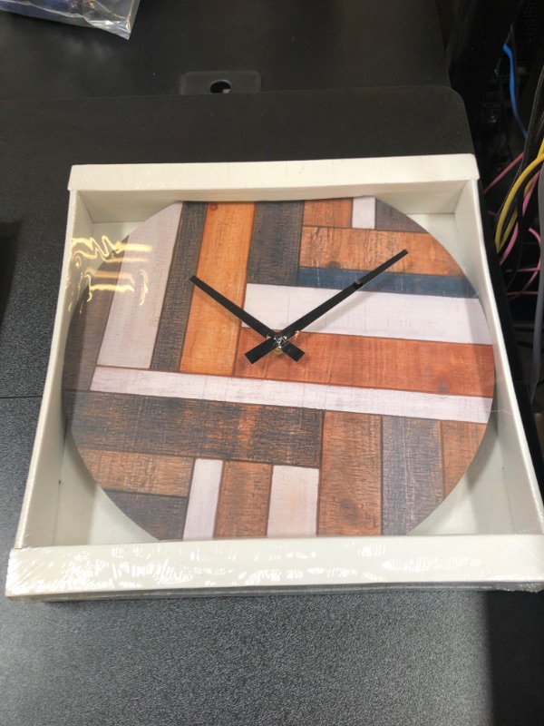 Photo 2 of 12" Farmhouse Wood Wall Clock Battery Operated Silent Non Ticking Rustic UV Printed Outdoor MDF Wooden Clock
