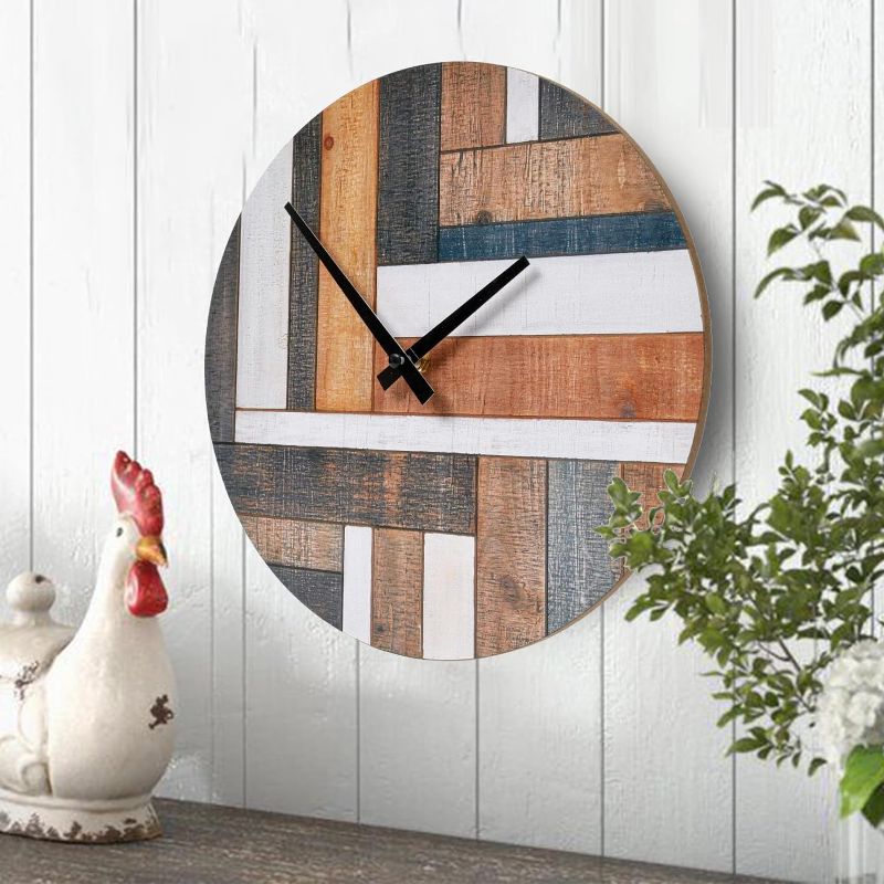 Photo 1 of 12" Farmhouse Wood Wall Clock Battery Operated Silent Non Ticking Rustic UV Printed Outdoor MDF Wooden Clock
