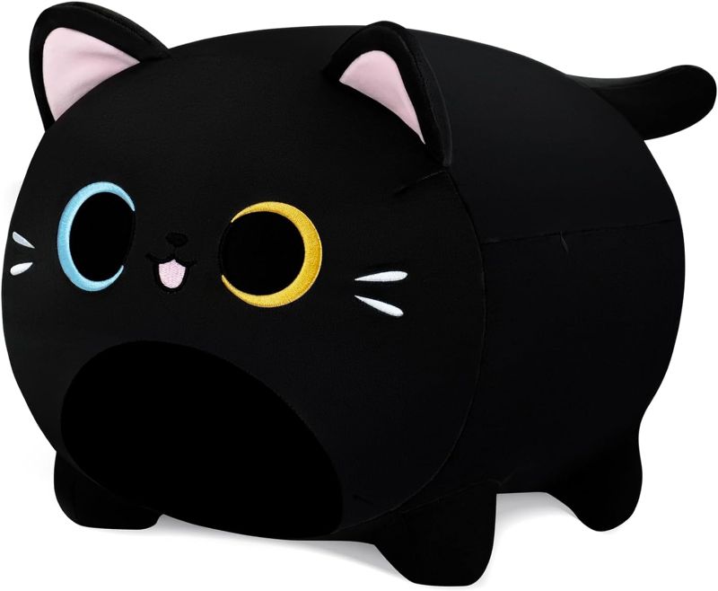 Photo 1 of Black Cat Plush Pillows-16''Black Cat Plushies with Different Eyes, Cat Plush Pillow, Cat Anime Plush Cute Soft Plush Cat Plushie Stuffed Cat Stuffed Animals, Birthday Gift for Kids Girls Boys
