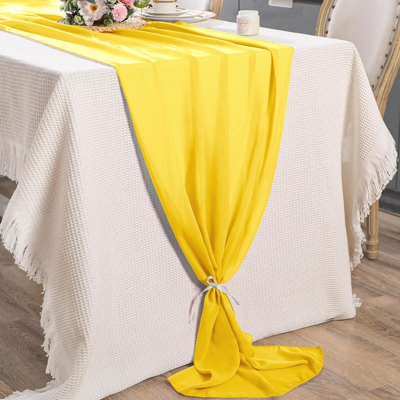 Photo 1 of 10ft Chiffon Table Runner 29 x 120 Inches Sheer Chiffon Fabric Wedding Runner Sheer for Wedding Birthday Party Bridal Shower Outdoor Decoration (Yellow,1 Pcs)
2 PACK 