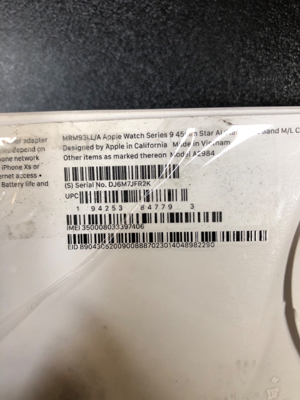 Photo 7 of Apple Watch Series 9 (GPS + Cellular) 45mm Starlight Aluminum Case with Starlight Sport Band with Blood Oxygen - M/L (NEW, FACTORY SEALED)