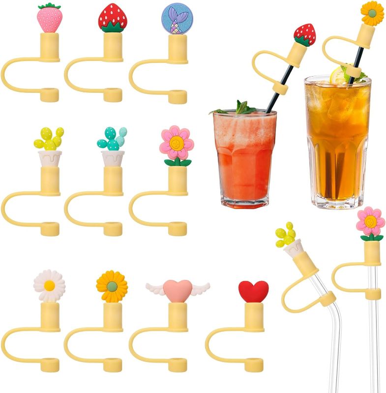 Photo 1 of 10pcs Straw Tips Cover Silicone Straw Covers Cap Reusable Drinking Straw Cap Lids Cute Cap Dust-proof Straw Plug for 6-8 mm (0.24-0.31 Inch) Cup Straw Accessories (10 Styles)
