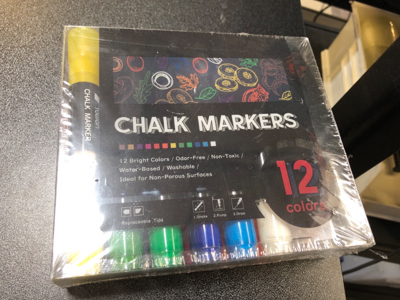 Photo 2 of TOWON Chalk Markers for chalkboards, 12 Assorted Colors, Liquid Blackboard Markers, Chalkboard Markers, Chalk Pens, Dual Tip-Reversible Chisel and Bullet Tip, Washable, Sales Store and Art Craft