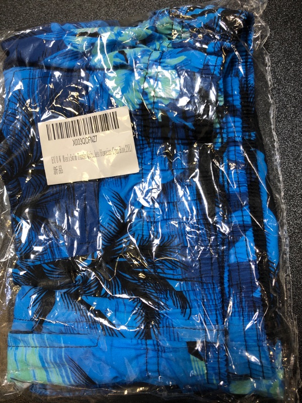 Photo 1 of EUOW Men's Swim Trunks Quick Dry Beach Bathing Suit Board Shorts Hawaiian Swimsuit with Mesh Lining and Pockets XX-Large Hawaiian-cyan Blue