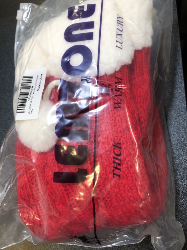 Photo 2 of LEMZONE Women's Winter Slipper Socks Warm Cozy Fuzzy Fleece-lined Cabin Socks with Grippers Ball Red