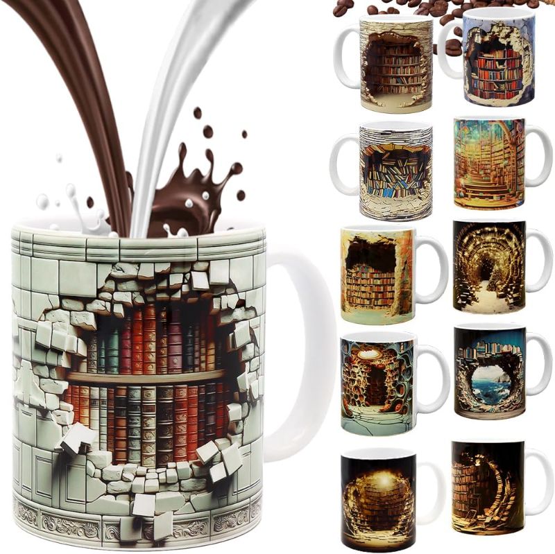 Photo 1 of 11oz 2D Bookshelf Mug Book Lovers Coffee Mug Cup Ceramic Water Botter,for Indoor Home Office -Type10
