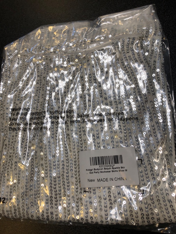 Photo 1 of Kolagri Bodycon Sequin Sparkle Skirt for Women Zip Back Side Split Hem Night Out Party Workwear Skirts Sliver MEDIUM