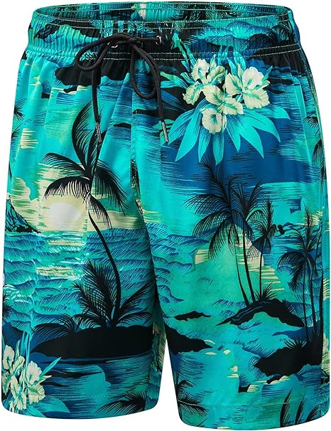 Photo 1 of EUOW Men's Swim Trunks Quick Dry Beach Bathing Suit Board Shorts Hawaiian Swimsuit with Mesh Lining and Pockets Large
