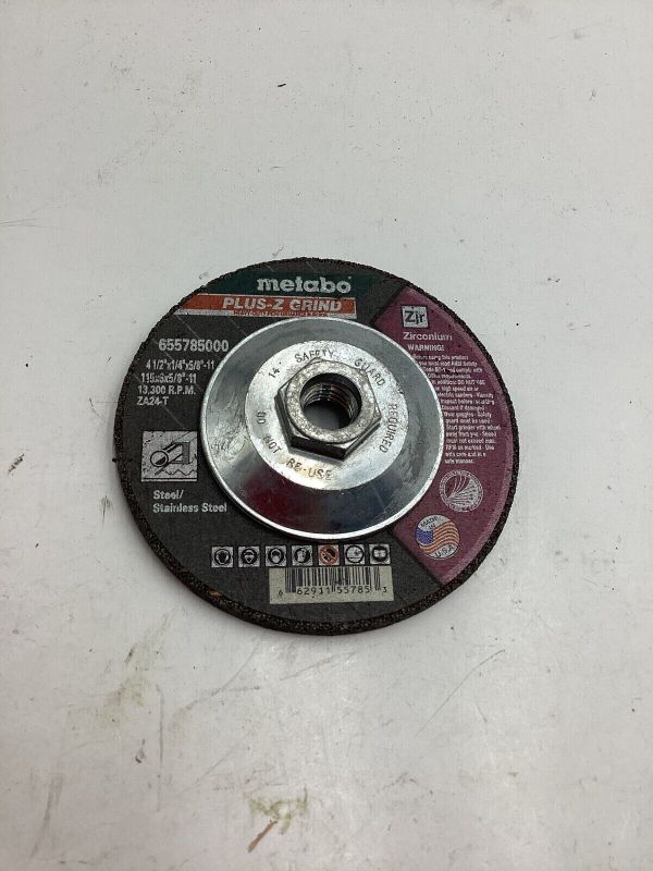 Photo 1 of  METABO 655785000 PLUS-Z GRINDING WHEEL 4-1/2" X 1/4" X 5/8"-11 TYPE 27