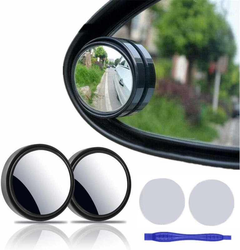 Photo 1 of 2 pcs Blind Spot Mirrors, 2" Round HD Glass Convex 360° Wide Angle Side Rear View Mirror with ABS Housing for Cars SUV and Trucks, Black, Pack of 2
