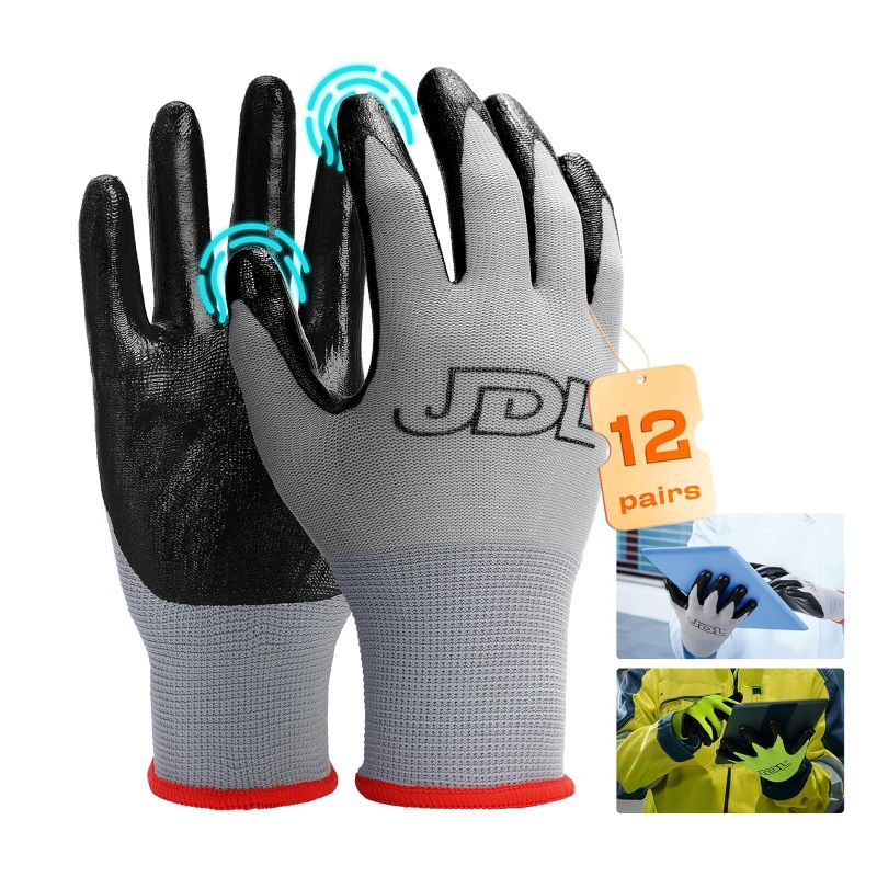 Photo 1 of Safety Work Gloves with Nitrile Coating-Waterproof Palm;Touchscreen Compatible,US Patent,Superior Dexterity;Seamless Knit Non-slip Oil Resistant Working Gloves for Men and Women. 24 pack Medium
