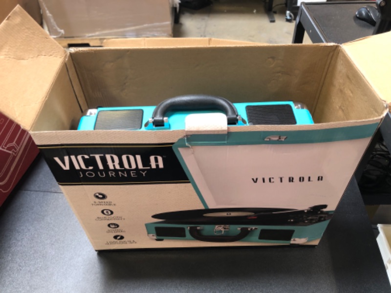 Photo 2 of Victrola Vintage 3-Speed Bluetooth Portable Suitcase Record Player & Vintage Vinyl Record Storage and Carrying Case, Fits All Standard Records - 33 1/3, 45 and 78 RPM, Holds 30 Albums