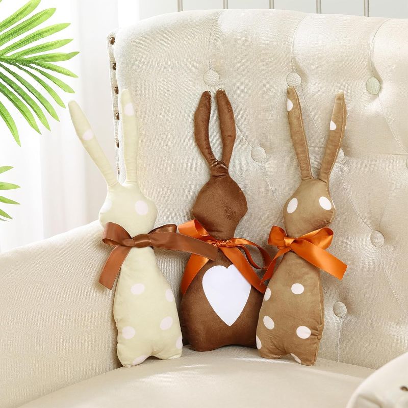 Photo 1 of 3 Pcs Easter Throw Pillows Easter Holiday Party Cushion Case Decoration for Sofa Couch Bunny Rabbit Stuffed Pillow for Easter Party Outdoor Home (Novel Bunny)
